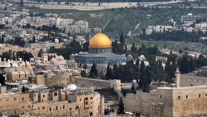 Jerusalem Al Aqsa temple mount dome of the rock, Aerial view,

Drone view from the old city of...