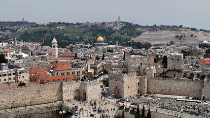 Jerusalem the old city streets and golden dome of the rock, Aerial

Drone view from the old city of...