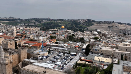 Jerusalem the old city and golden dome of the rock, Aerial view

Drone view from the old city of...