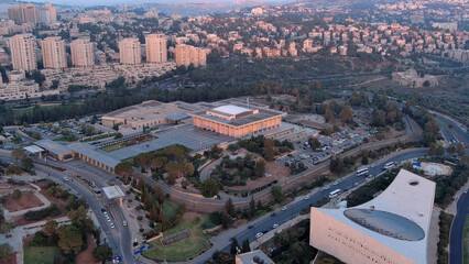 Israel parliament (Knesset) at sunset, Aerial view
Drone view from the capital of Israel,...
