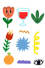 food and drink icons, Doodle pattern icon set, retro style Doodle element, flat design vector art 