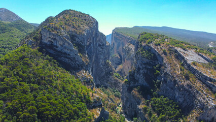 beautiful natural landscape of the Verdon Gorges in the French Alps, canyon that attracts tourists to immerse themselves in nature by taking a walk or canoeing. panoramic point where you admire nature