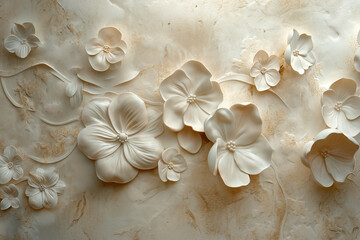 white flower on the wall,The plaster wall serves as a blank canvas for this stunning display, its smooth surface providing the perfect backdrop for the intricate floral designs