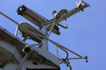 A metal ship element painted gray