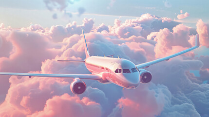 Cartoon Airplane flying in clouds airplane travel 
