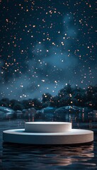 white empty two-level podium on starry background, for product presentation and advertising, vertical