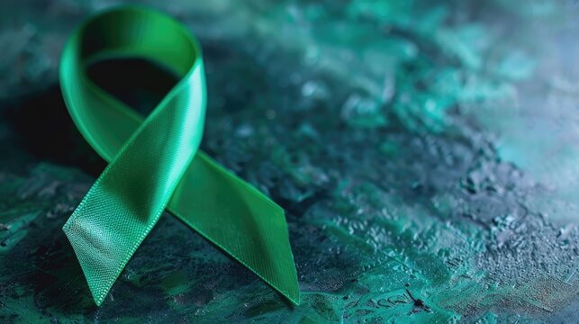 The striking Emerald Green Jade ribbon symbolizes support for Liver Cancer and Hepatitis B awareness during HVB month presented with a clear and precise clipping path