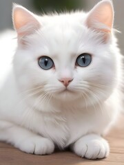 Fototapeta premium White Cat Animal Realistic Photo Illustration Art