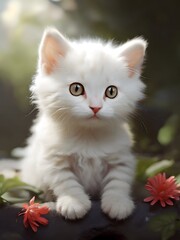 White Cat Animal Realistic Photo Illustration Art