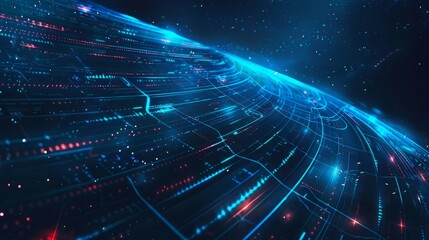 glowing blue and red circuit board planet in space.