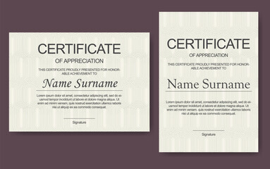 Certificate of appreciation templates, simple neutral color. Clean modern certificate with abstract elements