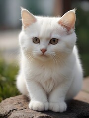 Obraz premium White Cat Animal Realistic Photo Illustration Art