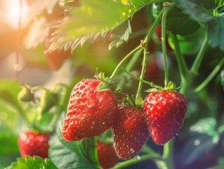 A close up of strawberries growing on a plant.