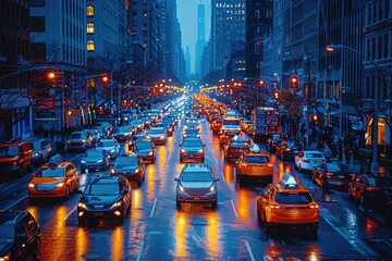 urban city bustling street with bright lights professional photography