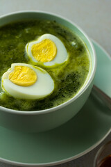 Photo of peruvian green soup. Concept of soups.