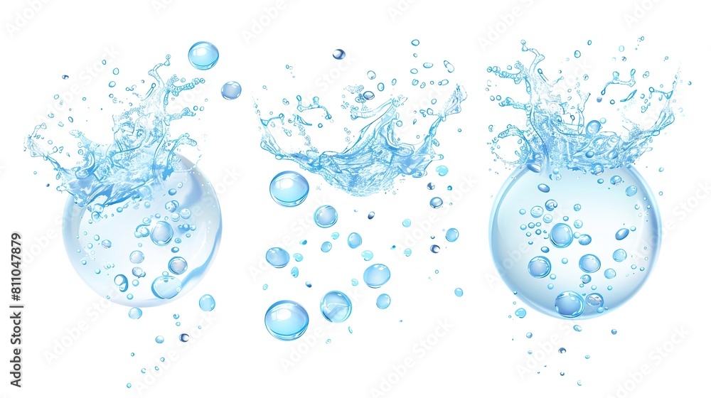 Aufkleber dynamic water splashes and bubbles - high resolution isolated on white background for versatile use 
