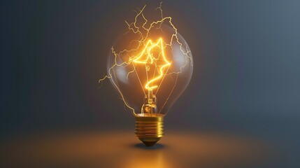 Glowing light bulb emitting dynamic electric sparks, symbolizing innovation and creativity, on a dark gradient background