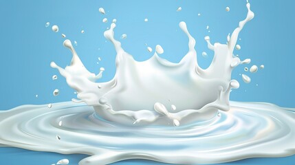 Dynamic splash of milk creating beautiful shapes on a vibrant blue background