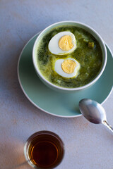 Peruvian green soup. Concept of soups.