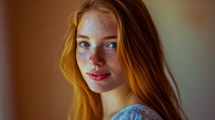 Elegant styled 18 year old german female attractive beautiful with slim model-like body smiling and looking friendly.