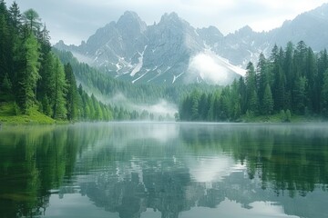 Magnificent lake in the middle of the forest professional photography