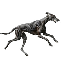 A Greyhound, sleek and fast, with a streamlined body and short coat, on a transparent background.