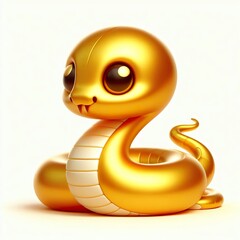 Fototapeta premium 3D cute golden happy smile face snake . Animal zodiac cartoon character