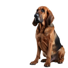 A Bloodhound, famed for its incredible sense of smell and drooping ears, on a transparent background