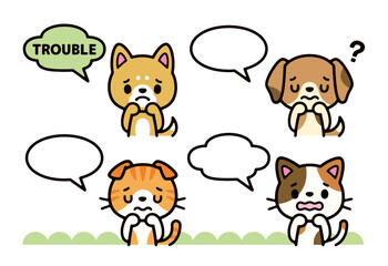 Cute illustration set of dog and cat in trouble