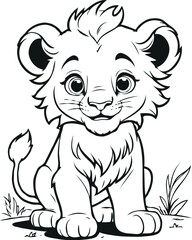 vector cute male child Lion smiling outline illustration