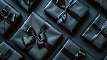 sleek black gift boxes arranged against a matching black background, epitomizing the concept of exclusive deals and savings.