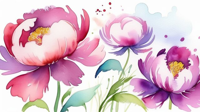 
Image of blooming peonies in watercolor style