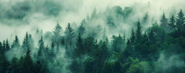 Obraz premium Tranquil Foggy Forest Landscape 