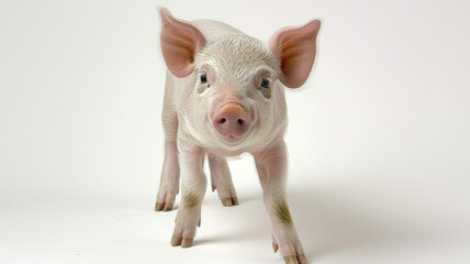 A pig is standing in front of a white background