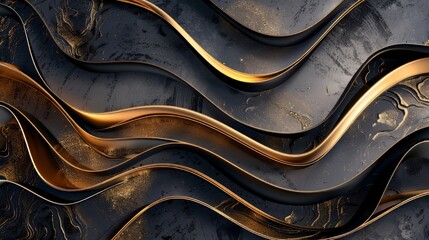 3d rendering of a dark gold and black marble texture with smooth wavy lines