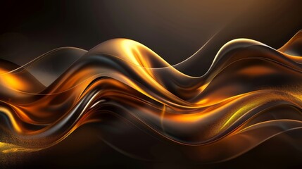 A 3D rendering of a golden wave with a dark background.