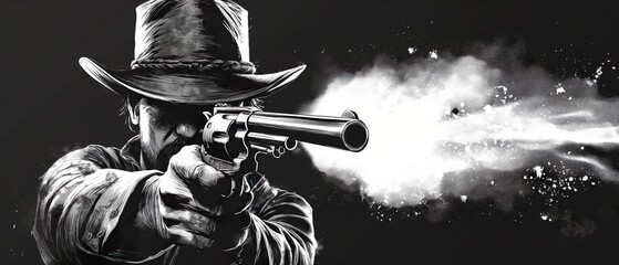 Shot From A Revolver In The Wild West. Illustration On The Theme Of History And The Wild West. Generative AI	
