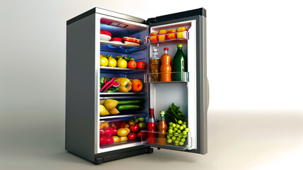 Refrigerator that can keep food fresh on white background.