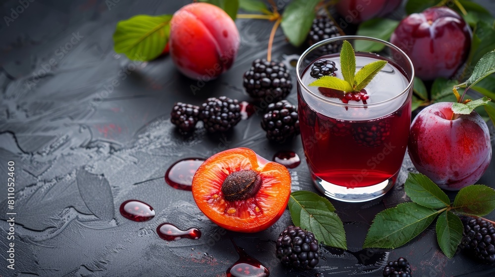 Poster Fresh Blackberry Juice with a Plum Slice A VitaminPacked Summer Refreshment