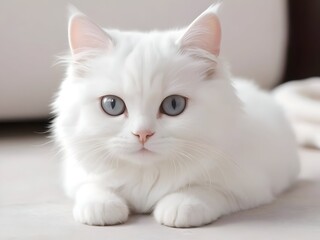 White Cat Animal Realistic Photo Illustration Art