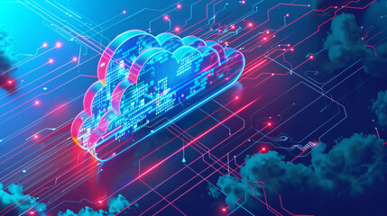 Cloud computing service concept cloud data storage 3d