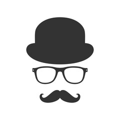 Hat, glasses and  mustache graphic icon. Invisible person sign isolated on white background. Hipster style. Vector illustration