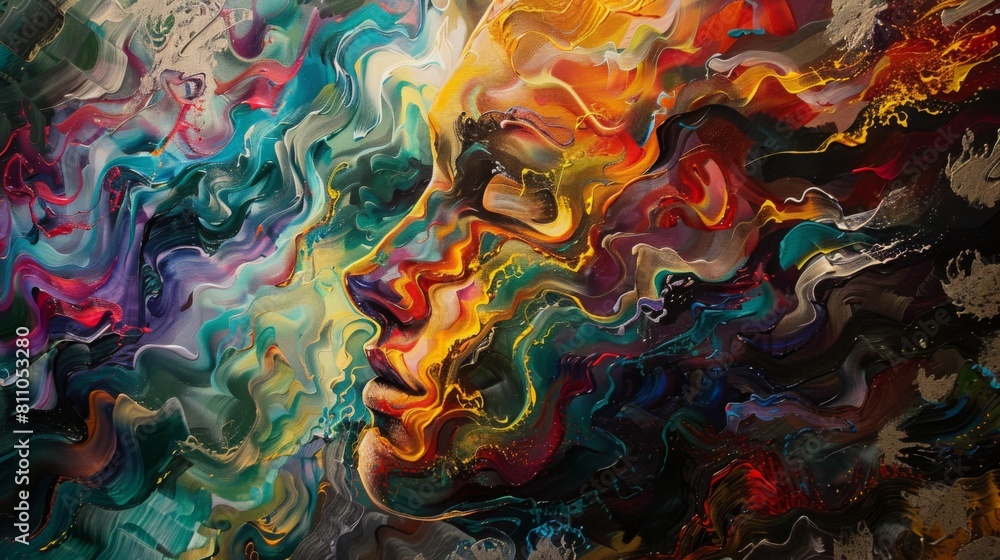 Poster a captivating canvas reflects a vibrant blend of swirling colors, conveying a sense of dynamic movem