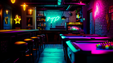 Vibrant game room in bar.