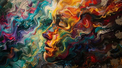 A captivating canvas reflects a vibrant blend of swirling colors, conveying a sense of dynamic movement and emotion.
