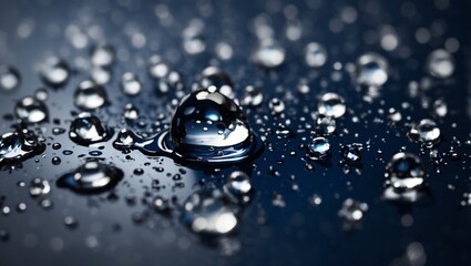 Realistic water droplets on navy blue background design wallpaper