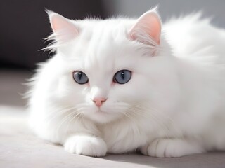 White Cat Animal Realistic Photo Illustration Art