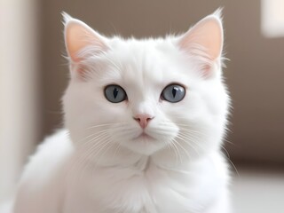 White Cat Animal Realistic Photo Illustration Art