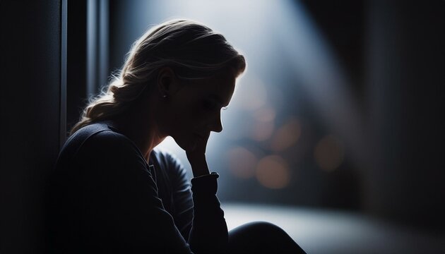 Very sad emotion overwhelmed woman trying not to cry and being in high depression