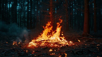 Fire in the forest, dangerous, summer, hot weather, care of forest, trees, no fire in the forest, don't play with fire